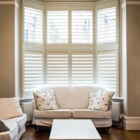 plantation shutter for bay window